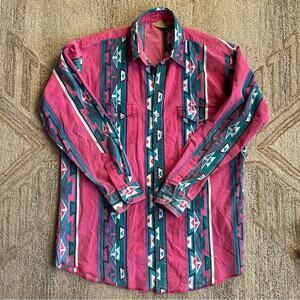 vintage 90s aztec western shirt pink southwest festival cowboy men L saddlebrook